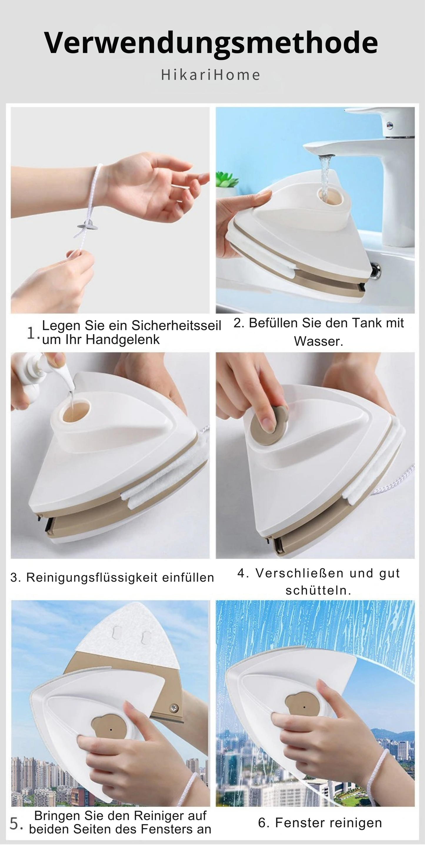 HikariHome Magnetischer Fensterreiniger – Doppelseitiger Glasreiniger für innen & außen | Sicher, schnell & streifenfrei Fenster putzen